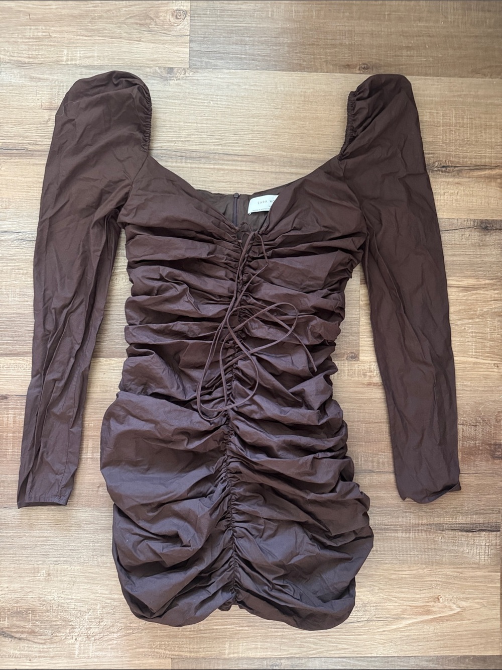 Zara Studio Brown Ruched Dress Medium - Picture 3 of 4
